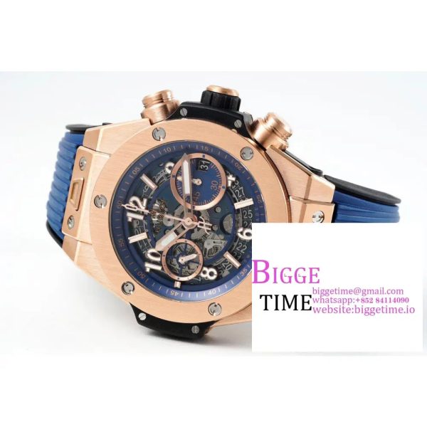 Hublot Big Bang Unico RG ZF 1:1 Best Edition Blue Skeleton Dial on Blue Rubber Strap A1280 - Image 5