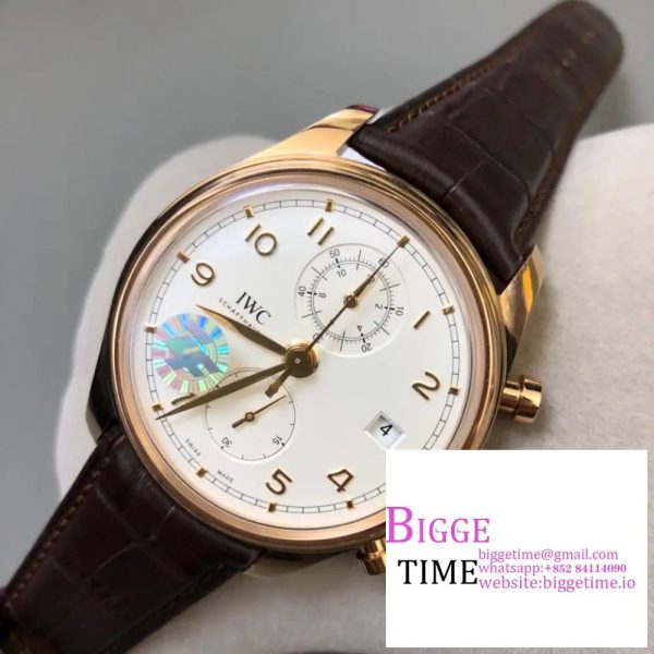 IWC Da Vinci Chrono 42mm RG White Dial Brown Leather Strap ZF A7750 - Image 2