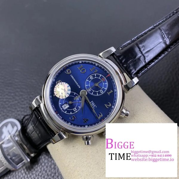 IWC Da Vinci Chrono Laureus Sport 42mm IW393402 Blue Dial Black Leather Strap ZF A7750 - Image 6