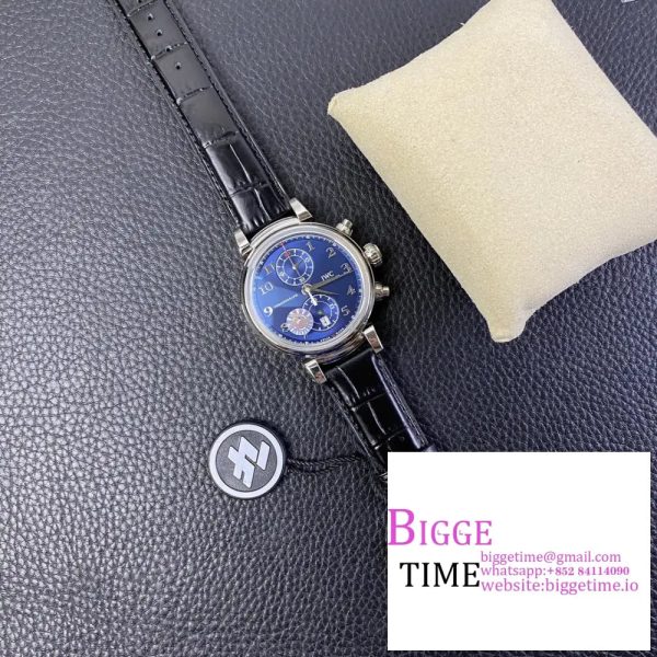 IWC Da Vinci Chrono Laureus Sport 42mm IW393402 Blue Dial Black Leather Strap ZF A7750 - Image 3