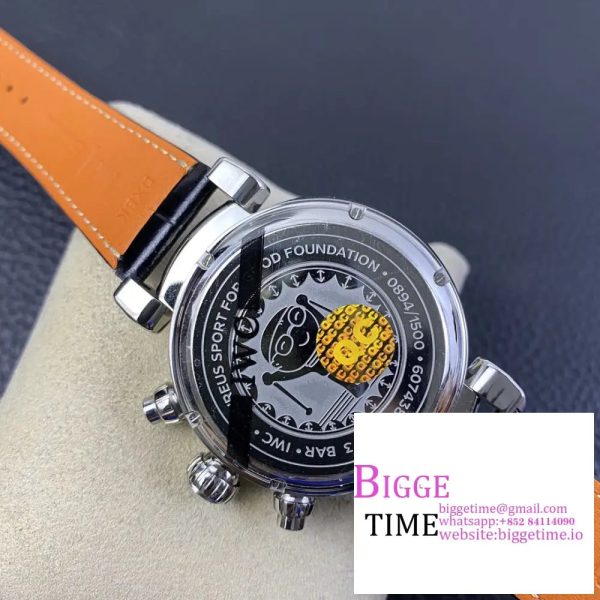 IWC Da Vinci Chrono Laureus Sport 42mm IW393402 Blue Dial Black Leather Strap ZF A7750 - Image 9