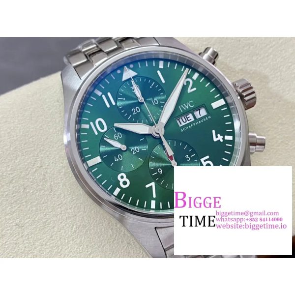 IWC Pilot Chrono 41mm IW388104 Green Dial SS Bracelet AZ A7750 - Image 2
