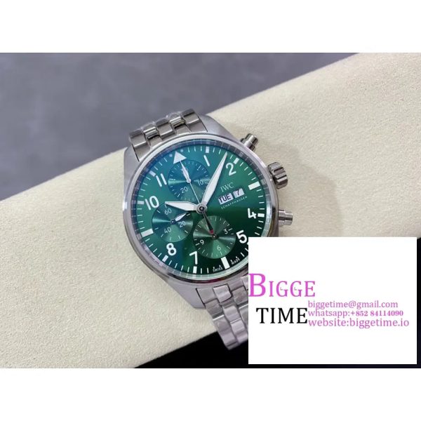 IWC Pilot Chrono 41mm IW388104 Green Dial SS Bracelet AZ A7750 - Image 5