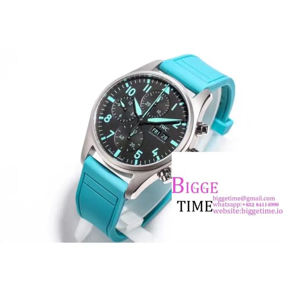 IWC Pilot Chrono 41mm IW388108 AMG Black Dial Blue Rubber Strap TWF A7750 - Image 3