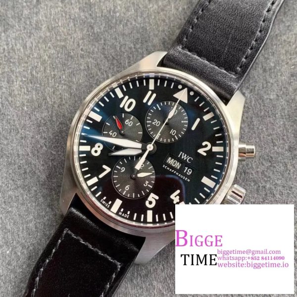 IWC Pilot Chrono 43mm IW377709 Black Dial Black Leather Strap ZF A7750 - Image 2