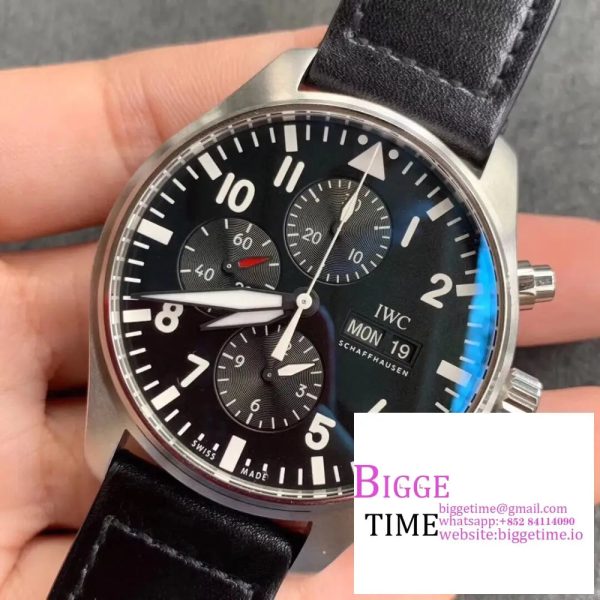 IWC Pilot Chrono 43mm IW377709 Black Dial Black Leather Strap ZF A7750 - Image 3