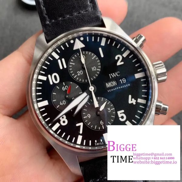 IWC Pilot Chrono 43mm IW377709 Black Dial Black Leather Strap ZF A7750 - Image 4