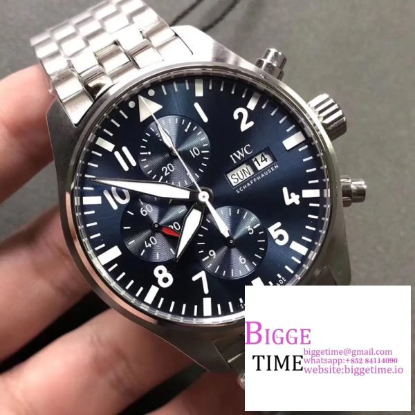 IWC Pilot Chrono 43mm IW377717 Blue Dial SS Bracelet ZF A7750 - Image 3