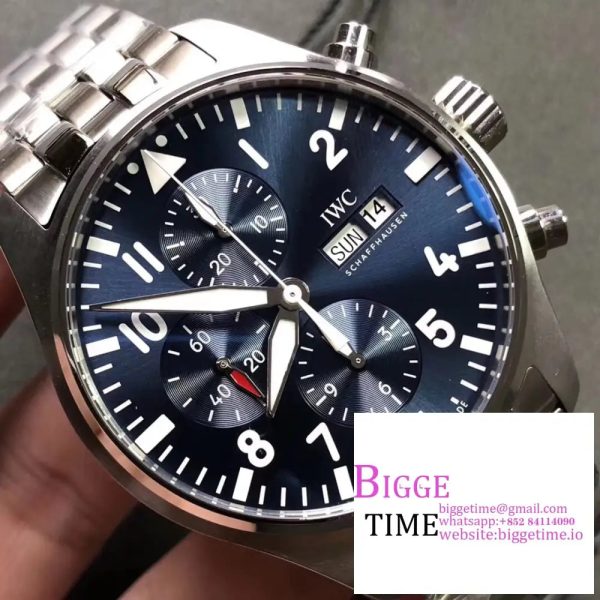 IWC Pilot Chrono 43mm IW377717 Blue Dial SS Bracelet ZF A7750 - Image 4