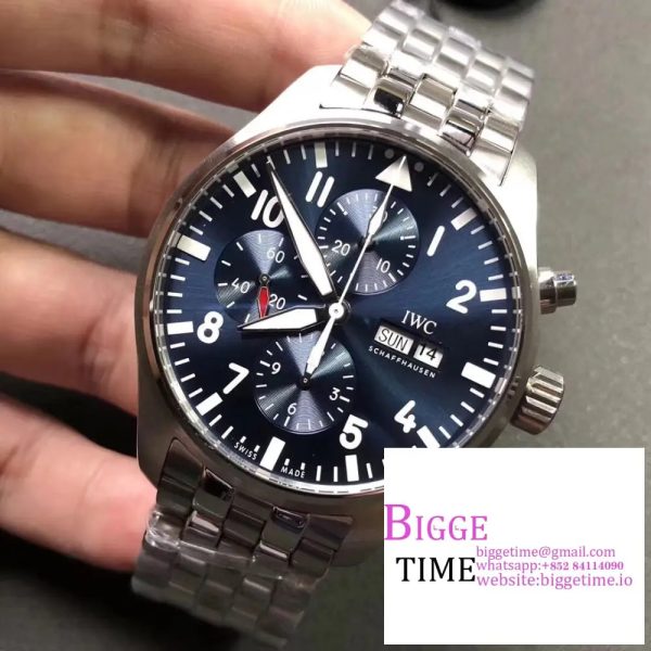 IWC Pilot Chrono 43mm IW377717 Blue Dial SS Bracelet ZF A7750 - Image 2