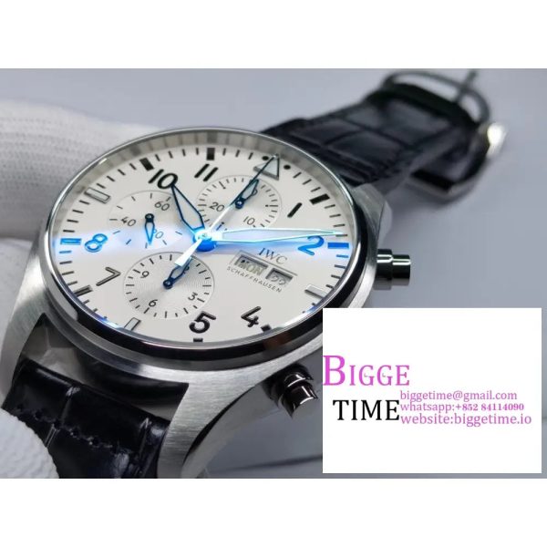 IWC Pilot Chrono 43mm IW377725 White Dial Black Leather Strap ZF A7750 - Image 6