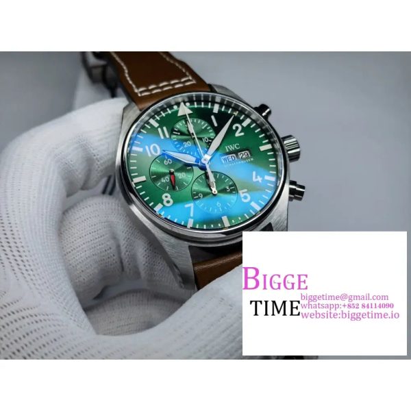 IWC Pilot Chrono 43mm IW377726 Green Dial Brown Leather Strap ZF A7750 - Image 6