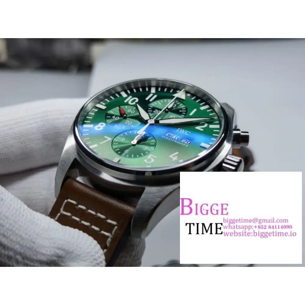 IWC Pilot Chrono 43mm IW377726 Green Dial Brown Leather Strap ZF A7750 - Image 2