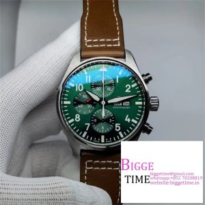 IWC Pilot Chrono 43mm IW377726 Green Dial Brown Leather Strap ZF A7750