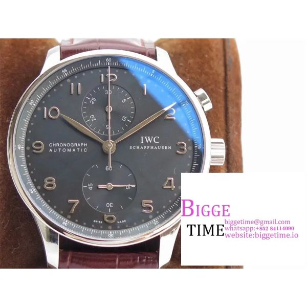 IWC Portugieser Chrono 41mm IW371447 Grey Dial Brown Leather Strap ZF A7750 - Image 2