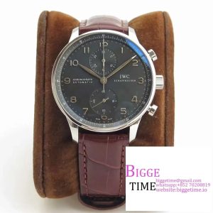 IWC Portugieser Chrono 41mm IW371447 Grey Dial Brown Leather Strap ZF A7750