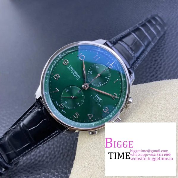 IWC Portugieser Chrono 41mm IW371615 Green Dial Black Leather Strap ZF A7750 - Image 4