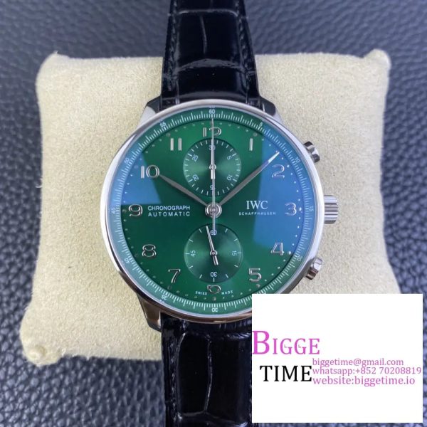 IWC Portugieser Chrono 41mm IW371615 Green Dial Black Leather Strap ZF A7750