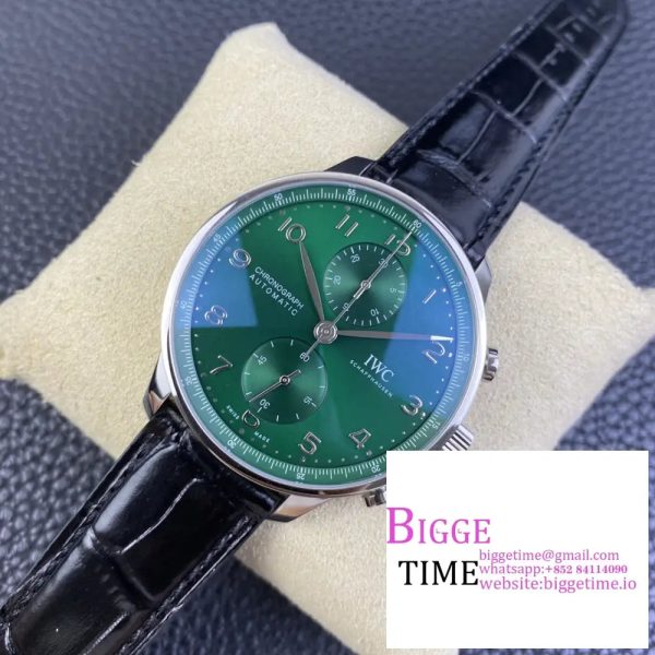 IWC Portugieser Chrono 41mm IW371615 Green Dial Black Leather Strap ZF A7750 - Image 5