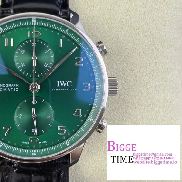 IWC Portugieser Chrono 41mm IW371615 Green Dial Black Leather Strap ZF A7750 - Image 6