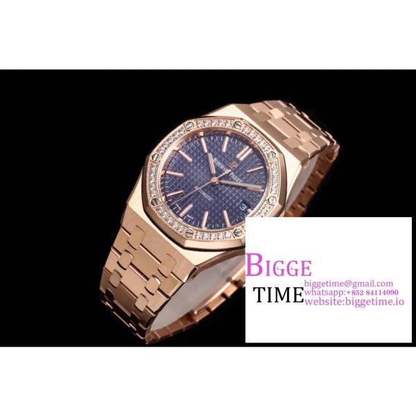 Lady Royal Oak 33mm RG ZF 1:1 Best Edition Blue Dial Diamonds Bezel on RG Bracelet Swiss Quartz - Image 2