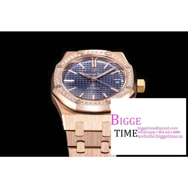 Lady Royal Oak 33mm RG ZF 1:1 Best Edition Blue Dial Diamonds Bezel on RG Bracelet Swiss Quartz - Image 4
