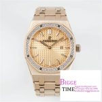 Lady Royal Oak 33mm RG ZF 1:1 Best Edition Rose Gold Dial Diamonds Bezel on RG Bracelet Swiss Quartz