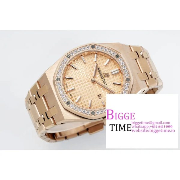 Lady Royal Oak 33mm RG ZF 1:1 Best Edition Rose Gold Dial Diamonds Bezel on RG Bracelet Swiss Quartz - Image 7