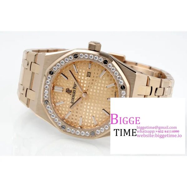 Lady Royal Oak 33mm RG ZF 1:1 Best Edition Rose Gold Dial Diamonds Bezel on RG Bracelet Swiss Quartz - Image 3