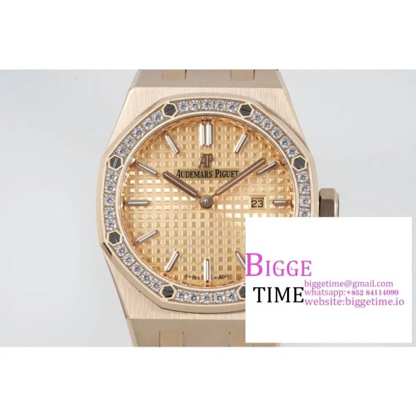 Lady Royal Oak 33mm RG ZF 1:1 Best Edition Rose Gold Dial Diamonds Bezel on RG Bracelet Swiss Quartz - Image 2