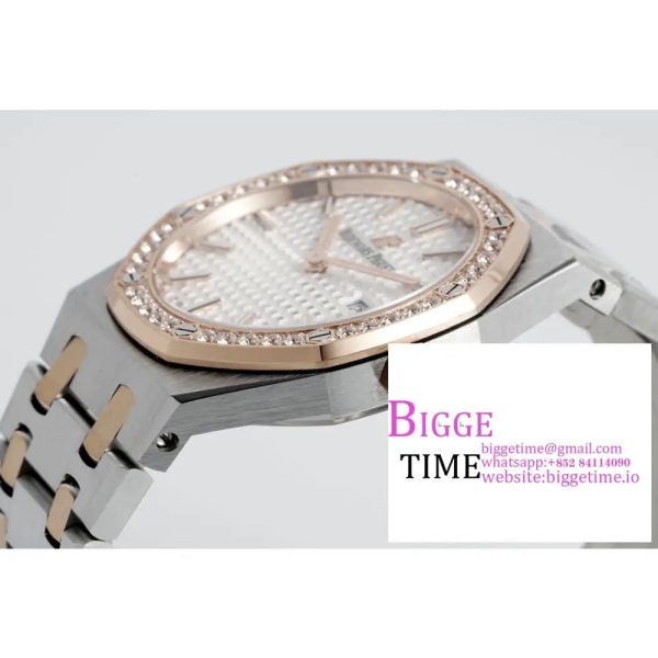 Lady Royal Oak 33mm SS/RG ZF 1:1 Best Edition White Dial Diamonds Bezel on SS/RG Bracelet Swiss Quartz - Image 5