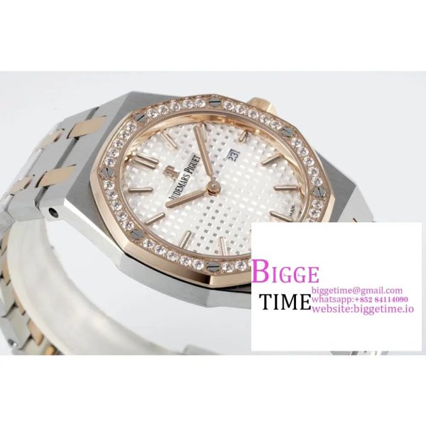 Lady Royal Oak 33mm SS/RG ZF 1:1 Best Edition White Dial Diamonds Bezel on SS/RG Bracelet Swiss Quartz - Image 7