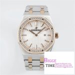 Lady Royal Oak 33mm SS/RG ZF 1:1 Best Edition White Dial Diamonds Bezel on SS/RG Bracelet Swiss Quartz