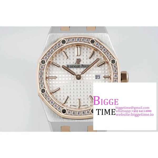 Lady Royal Oak 33mm SS/RG ZF 1:1 Best Edition White Dial Diamonds Bezel on SS/RG Bracelet Swiss Quartz - Image 3