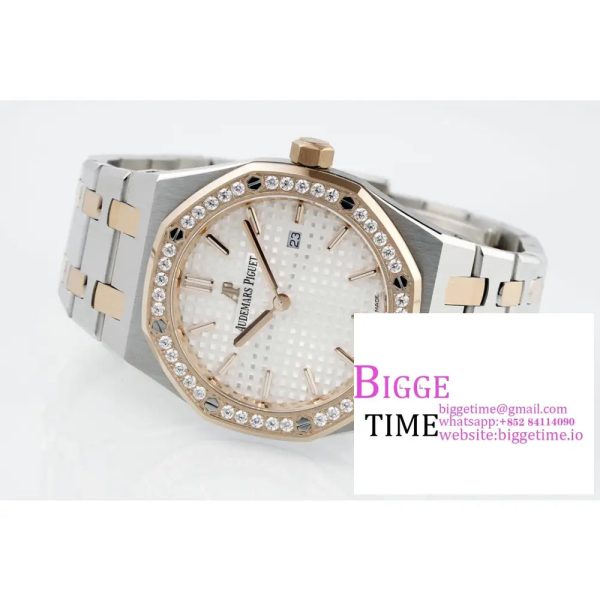 Lady Royal Oak 33mm SS/RG ZF 1:1 Best Edition White Dial Diamonds Bezel on SS/RG Bracelet Swiss Quartz - Image 6