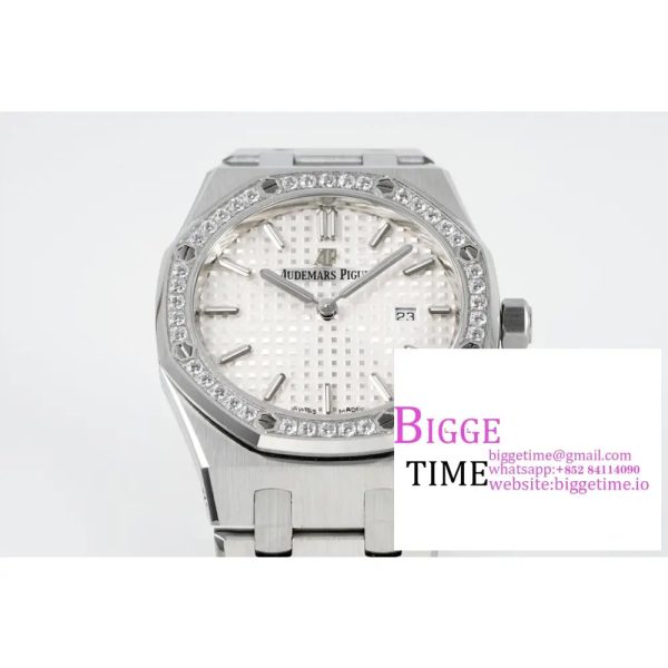 Lady Royal Oak 33mm SS ZF 1:1 Best Edition White Dial Diamonds Bezel on SS Bracelet Swiss Quartz - Image 3