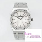 Lady Royal Oak 33mm SS ZF 1:1 Best Edition White Dial Diamonds Bezel on SS Bracelet Swiss Quartz