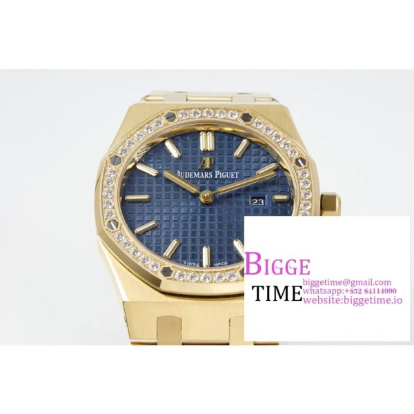 Lady Royal Oak 33mm YG ZF 1:1 Best Edition Blue Dial Diamonds Bezel on YG Bracelet Swiss Quartz - Image 7