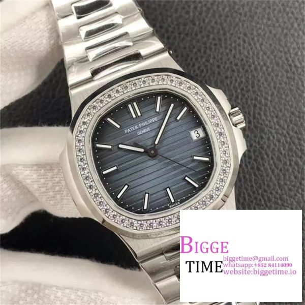 Nautilus 5711/1A 3KF 1:1 Best Edition Diamonds Bezel Blue Textured Dial on SS Bracelet A324  V2 - Image 2