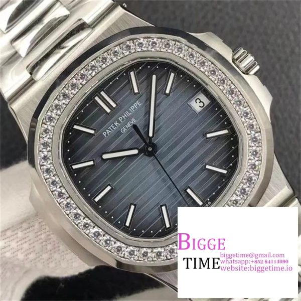 Nautilus 5711/1A 3KF 1:1 Best Edition Diamonds Bezel Blue Textured Dial on SS Bracelet A324  V2 - Image 4