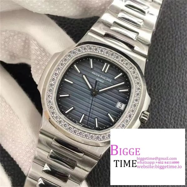 Nautilus 5711/1A 3KF 1:1 Best Edition Diamonds Bezel Blue Textured Dial on SS Bracelet A324  V2 - Image 3