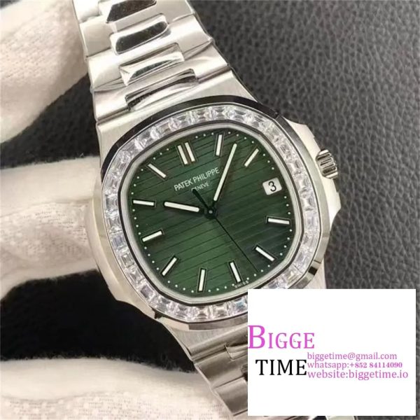 Nautilus 5711/1A 3KF 1:1 Best Edition Diamonds Bezel Green Textured Dial on SS Bracelet A324 V2 - Image 2
