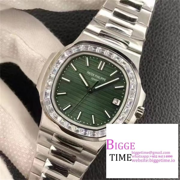 Nautilus 5711/1A 3KF 1:1 Best Edition Diamonds Bezel Green Textured Dial on SS Bracelet A324 V2 - Image 4
