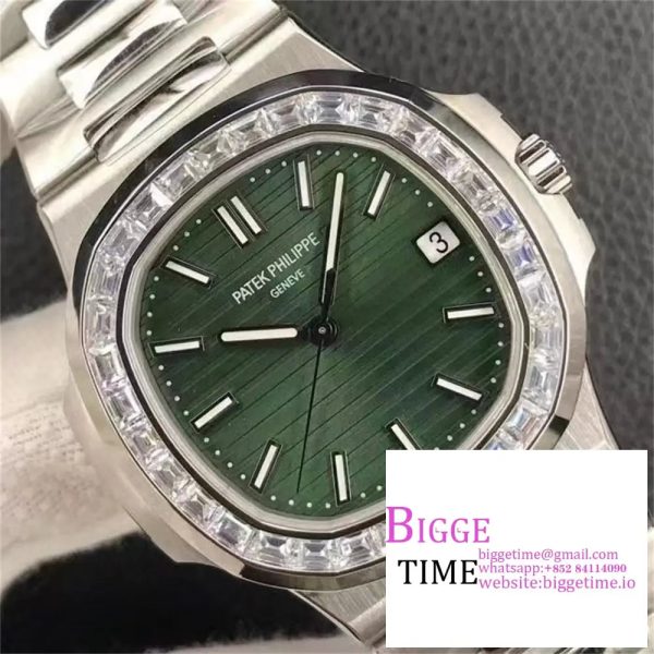 Nautilus 5711/1A 3KF 1:1 Best Edition Diamonds Bezel Green Textured Dial on SS Bracelet A324 V2 - Image 3