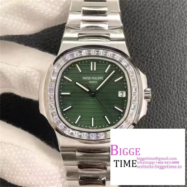 Nautilus 5711/1A 3KF 1:1 Best Edition Diamonds Bezel Green Textured Dial on SS Bracelet A324 V2