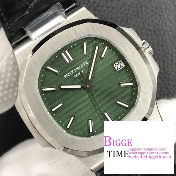 Nautilus 5711/1A 3KF 1:1 Best Edition Green Textured Dial on Black Leather Strap A324 V2 - Image 2