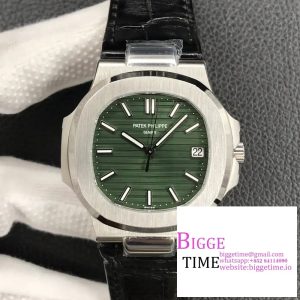 Nautilus 5711/1A 3KF 1:1 Best Edition Green Textured Dial on Black Leather Strap A324 V2
