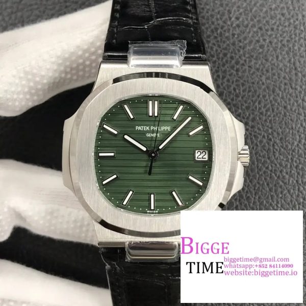 Nautilus 5711/1A 3KF 1:1 Best Edition Green Textured Dial on Black Leather Strap A324 V2