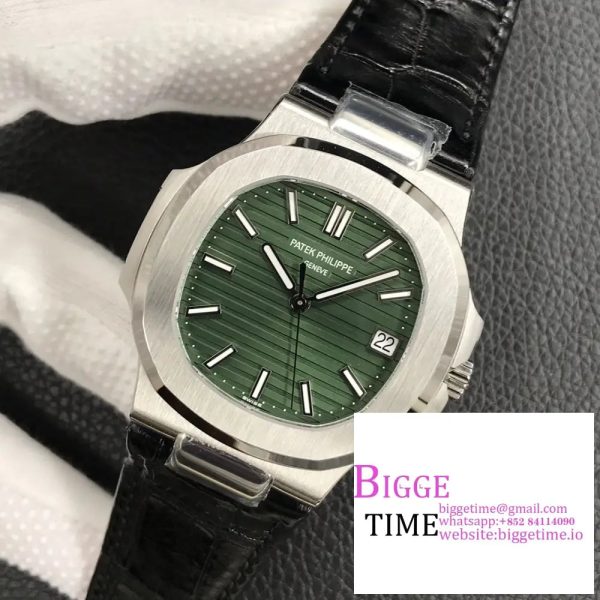 Nautilus 5711/1A 3KF 1:1 Best Edition Green Textured Dial on Black Leather Strap A324 V2 - Image 4