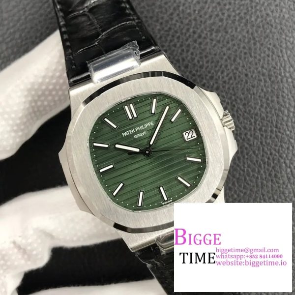 Nautilus 5711/1A 3KF 1:1 Best Edition Green Textured Dial on Black Leather Strap A324 V2 - Image 3